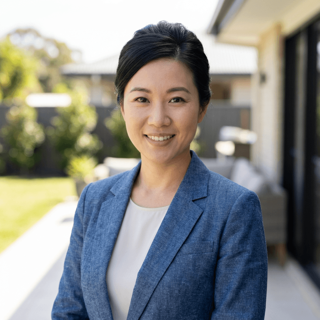 Jessica Nguyen, a business traveler in her early 30s, photographed in a natural setting