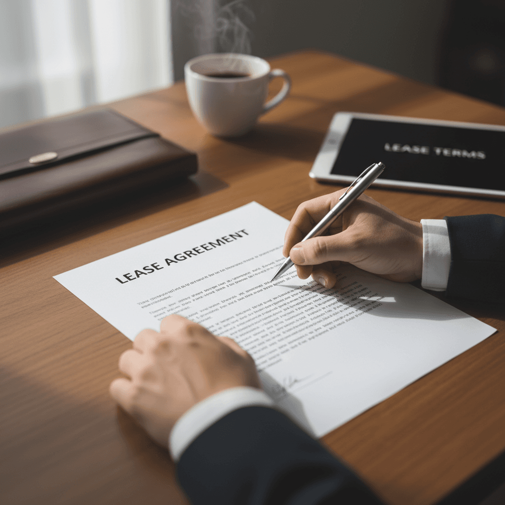 Rental agreement papers with car keys on a desk