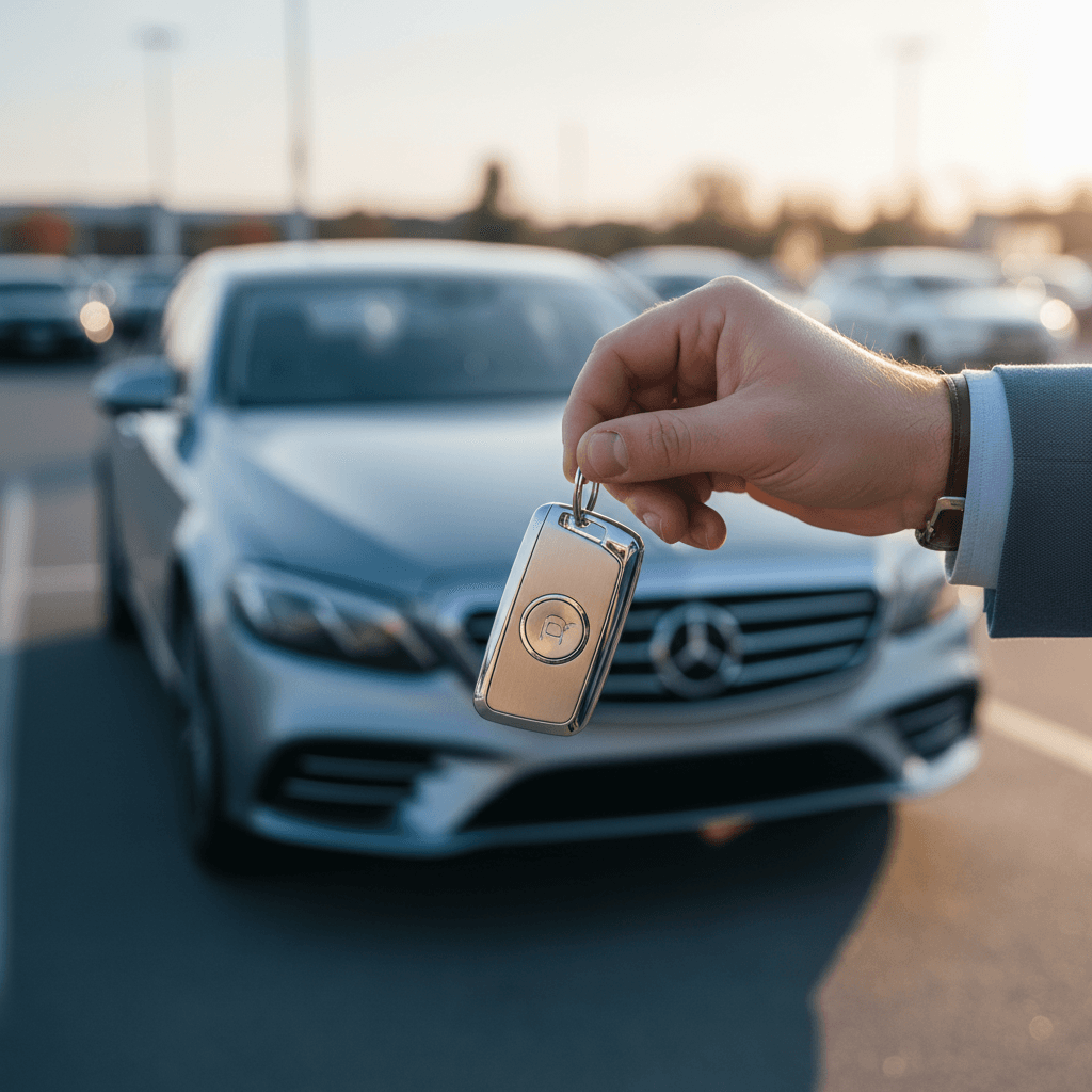 Rental employee handing car keys to customer in Toronto